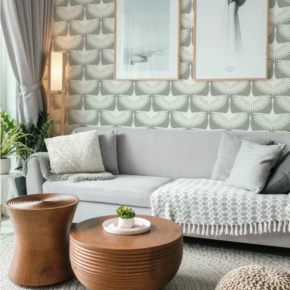 New sealed Tempaper by Genevieve self-adhesive Feather Flock Chalk Wallpaper